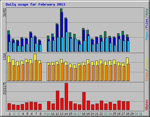 Daily usage for February 2013